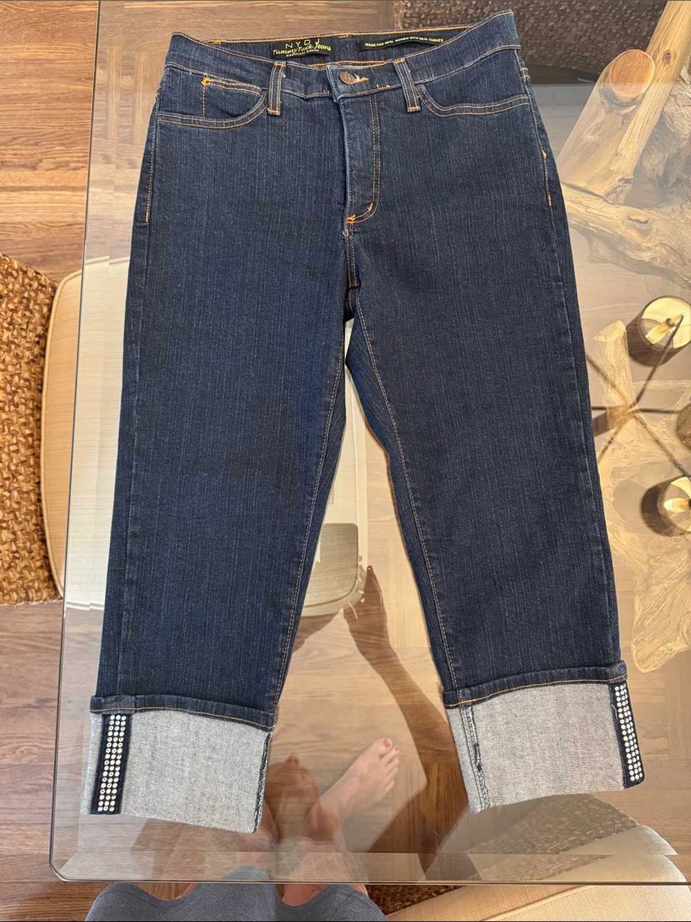 NYDJ High Rise Dark Blue Denim Tummy Tuck Jeans size 6 petite